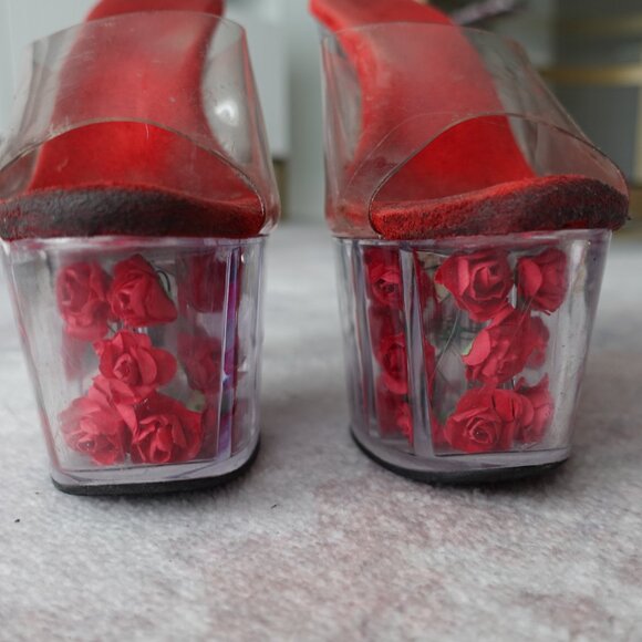 Red Rose Clear Platform Sandal Heels - Picture 6 of 11